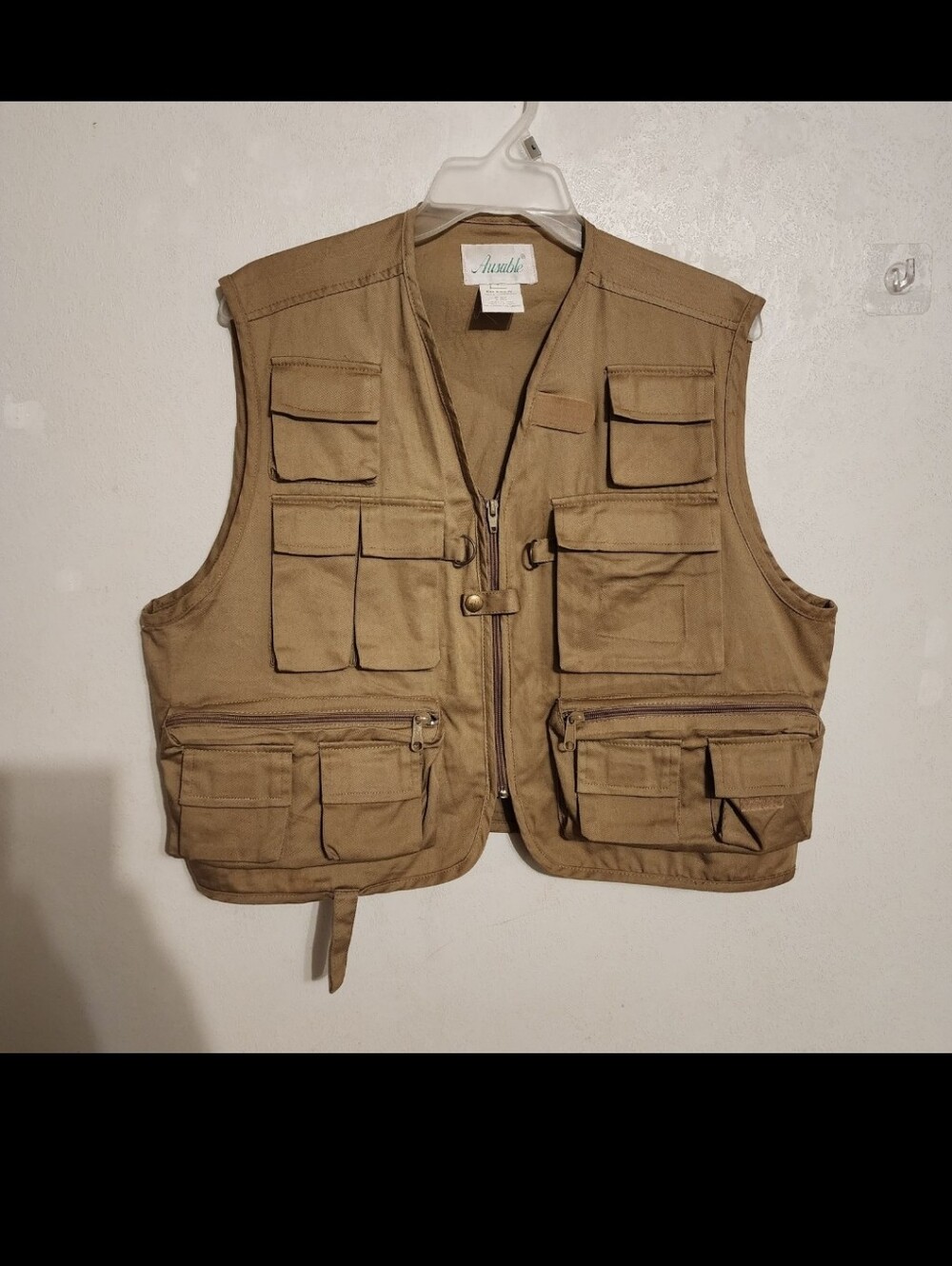 Vtg Ausable Womens Large Fly Fishing Vest Khaki Tan Utility Multi Pocket Cargo